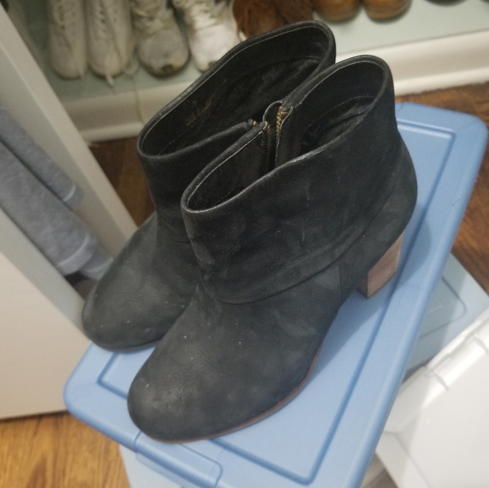 Black suede bootie gently worn